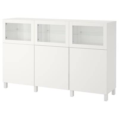 Mueble salón, blanco Lappviken/Sindvik vidrio transparente blanco, 180x42x112 cm