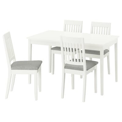 Mesa y 4 sillas, blanco/blanco Tibbleby beige/gris, 130/190x80 cm