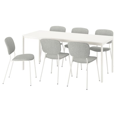 Mesa y 6 sillas, blanco/blanco Tibbleby beige/gris, 120/180x74 cm