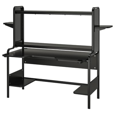 Escritorio gaming, negro, 140/185x74x146 cm