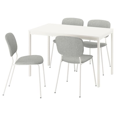 Mesa y 4 sillas, blanco/blanco Tibbleby beige/gris, 120/180x74 cm