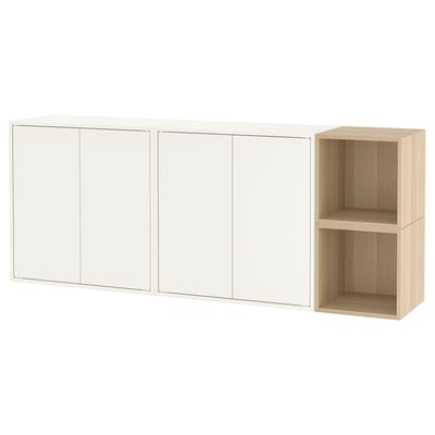 Mueble de almacenaje con riel, blanco/efecto roble tinte blanco, 175x35x70 cm
