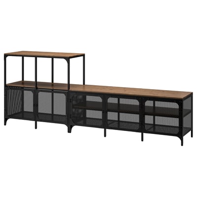 Mueble TV con estantería, negro, 250x36x95 cm
