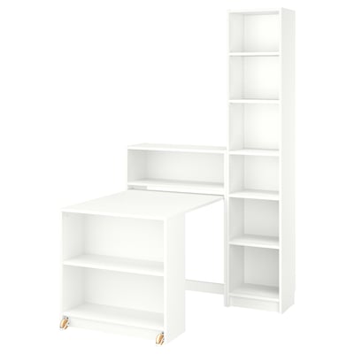 Comb. librería con mesa plegable, blanco, 120x202 cm