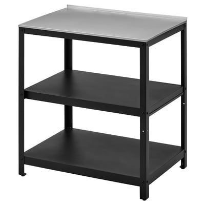 Estantería isla cocina, negro/acero inoxidable exterior, 86x61 cm