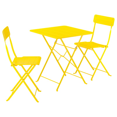 Mesa con 2 sillas plegables, exterior amarillo vivo/amarillo vivo, 65x65 cm