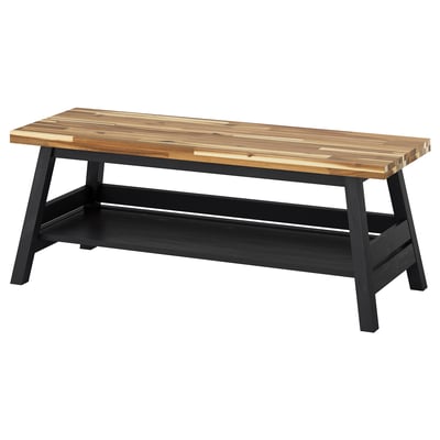 Banco con almacenaje, acacia/negro, 120 cm