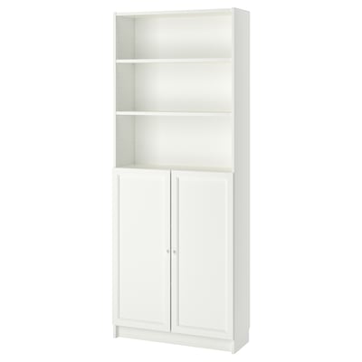 Librería con puertas, blanco, 80x30x202 cm