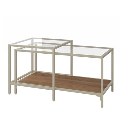 Mesa nido, juego de 2, beige claro/vidrio, 90x50 cm