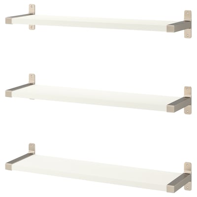 Combinación estantes de pared, blanco/niquelado, 80x20 cm
