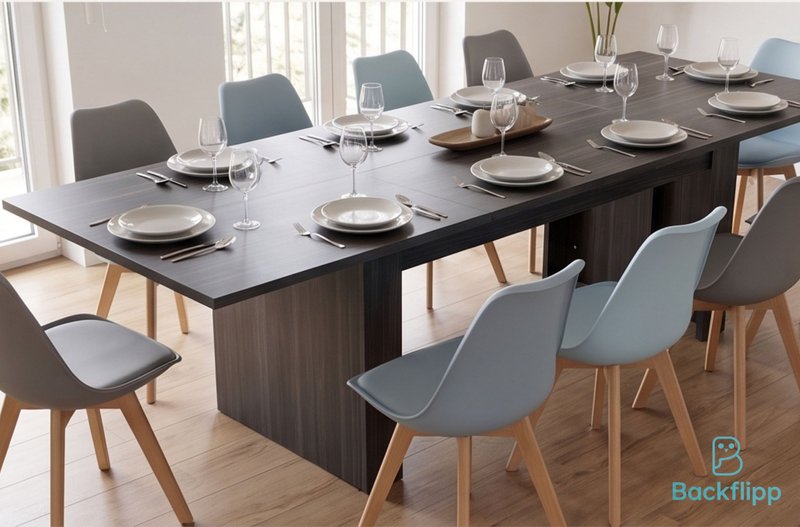 Mesa consola extensible marron y gris — imagen 3