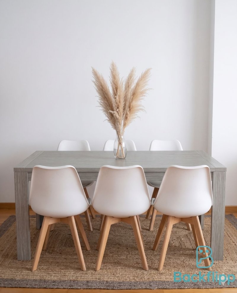 Mesa de comedor con 5 sillas blancas