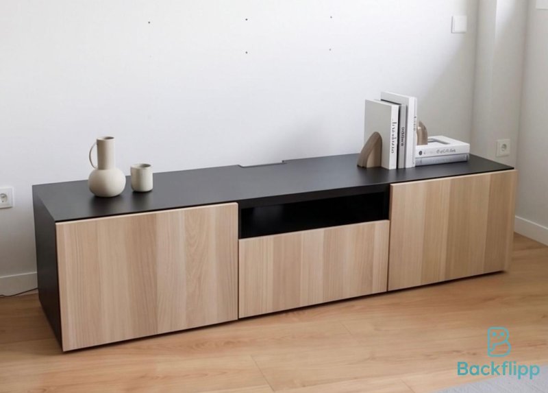 Mueble TV negro y madera