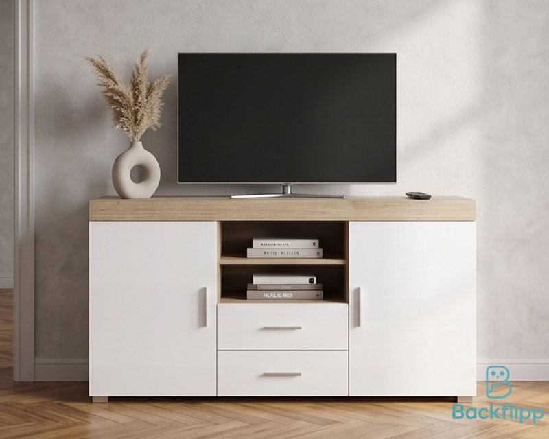 Mueble TV salón blanco y madera