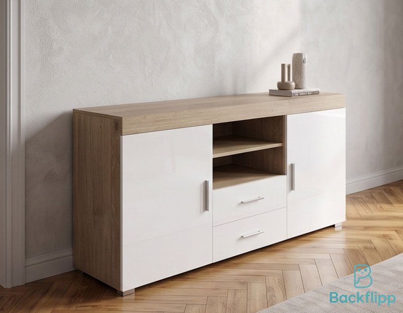Mueble TV salón blanco y madera — imagen 2