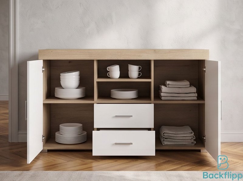 Mueble TV salón blanco y madera — imagen 3