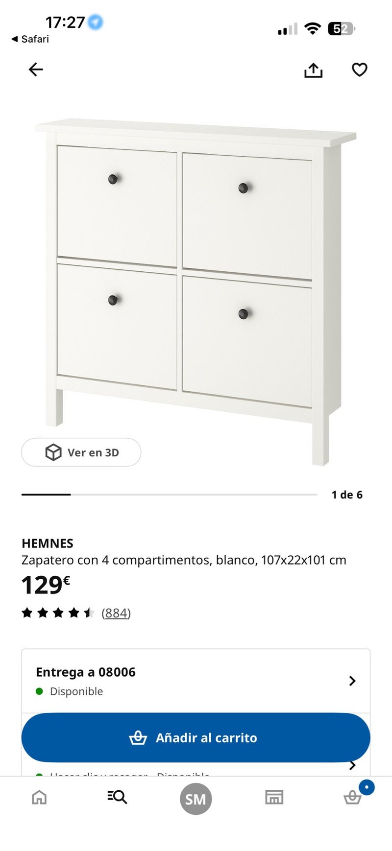 Zapatero Hemnes 4 compartimentos blanco