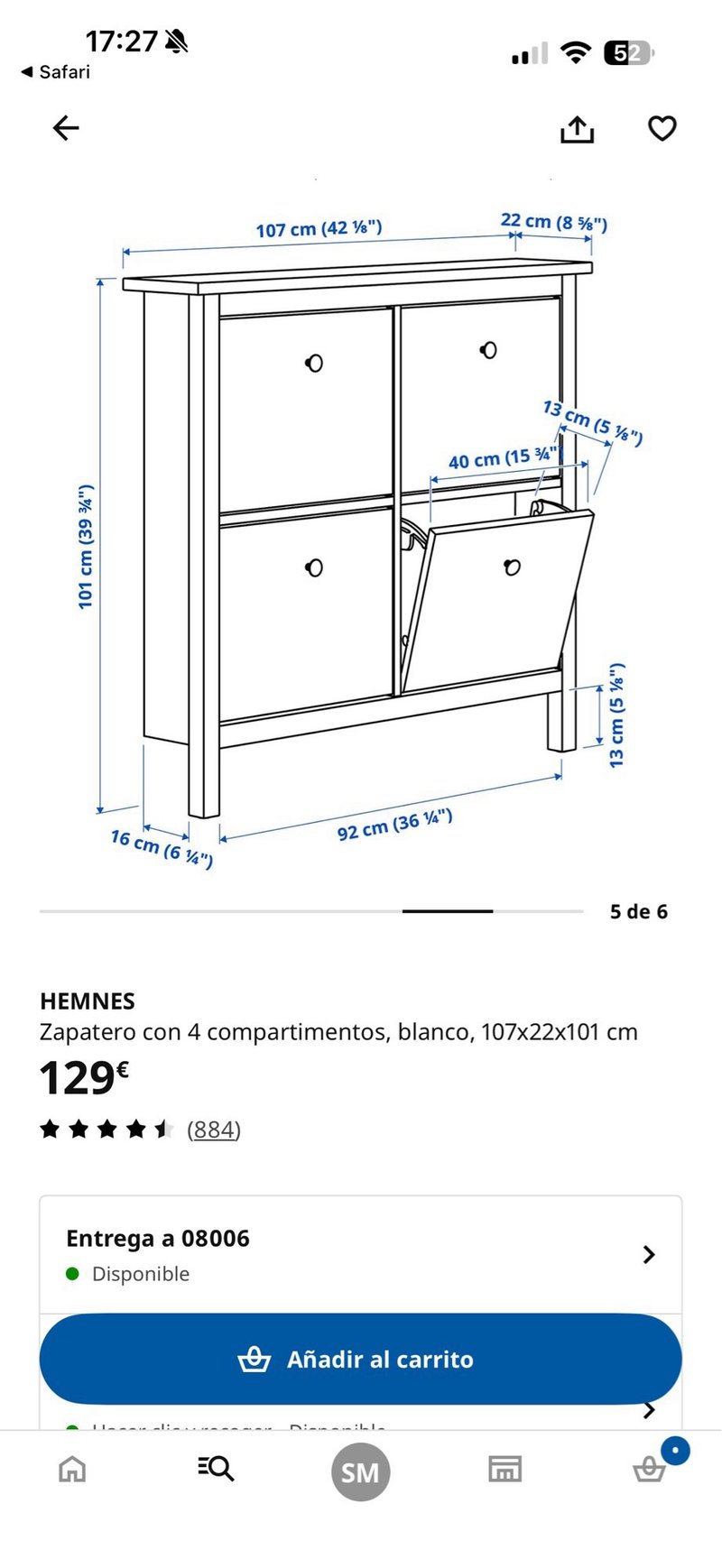 Zapatero Hemnes 4 compartimentos blanco — imagen 2