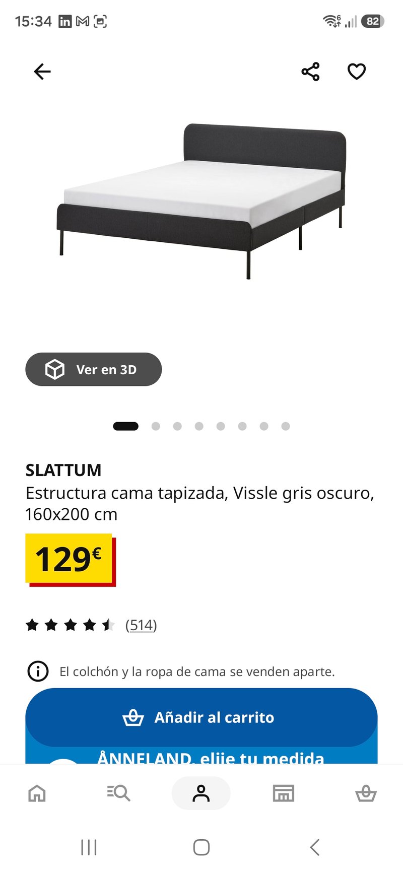 Cama tapizada Ikea Slattum gris oscuro 160x200 cm — imagen 5