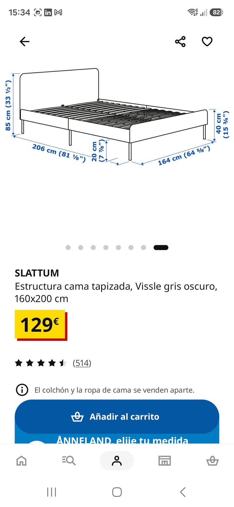 Cama tapizada Ikea Slattum gris oscuro 160x200 cm — imagen 8