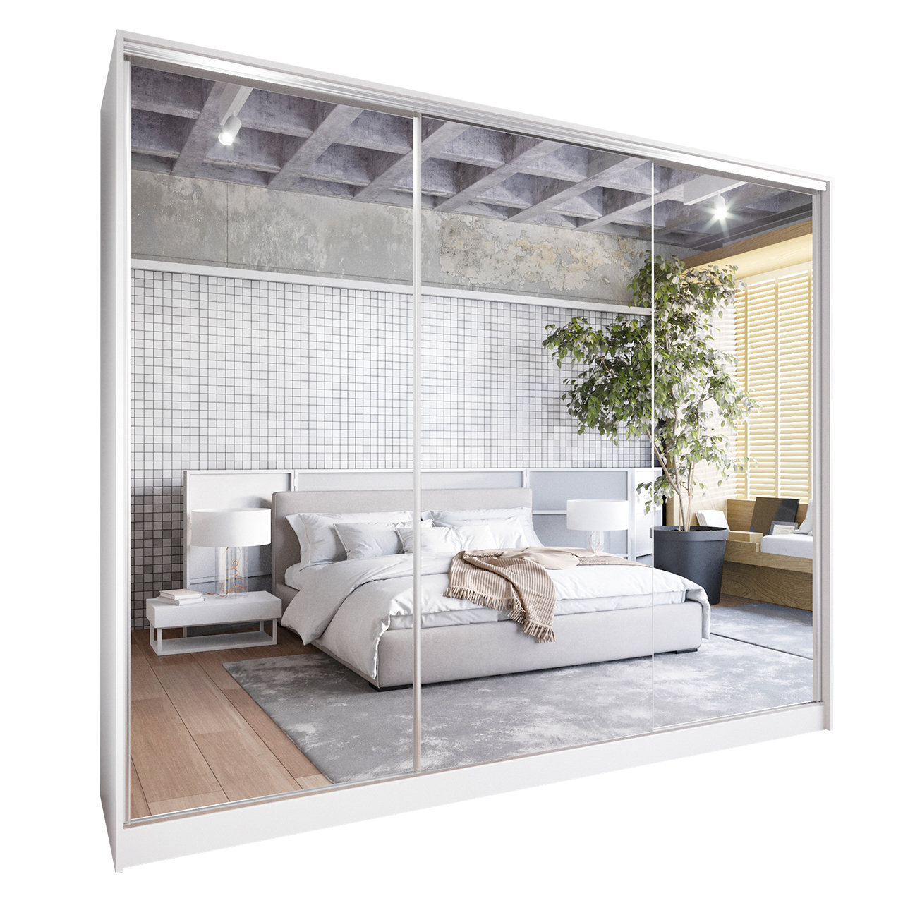 Armario con puertas correderas con espejo GRANO A 270 blanco