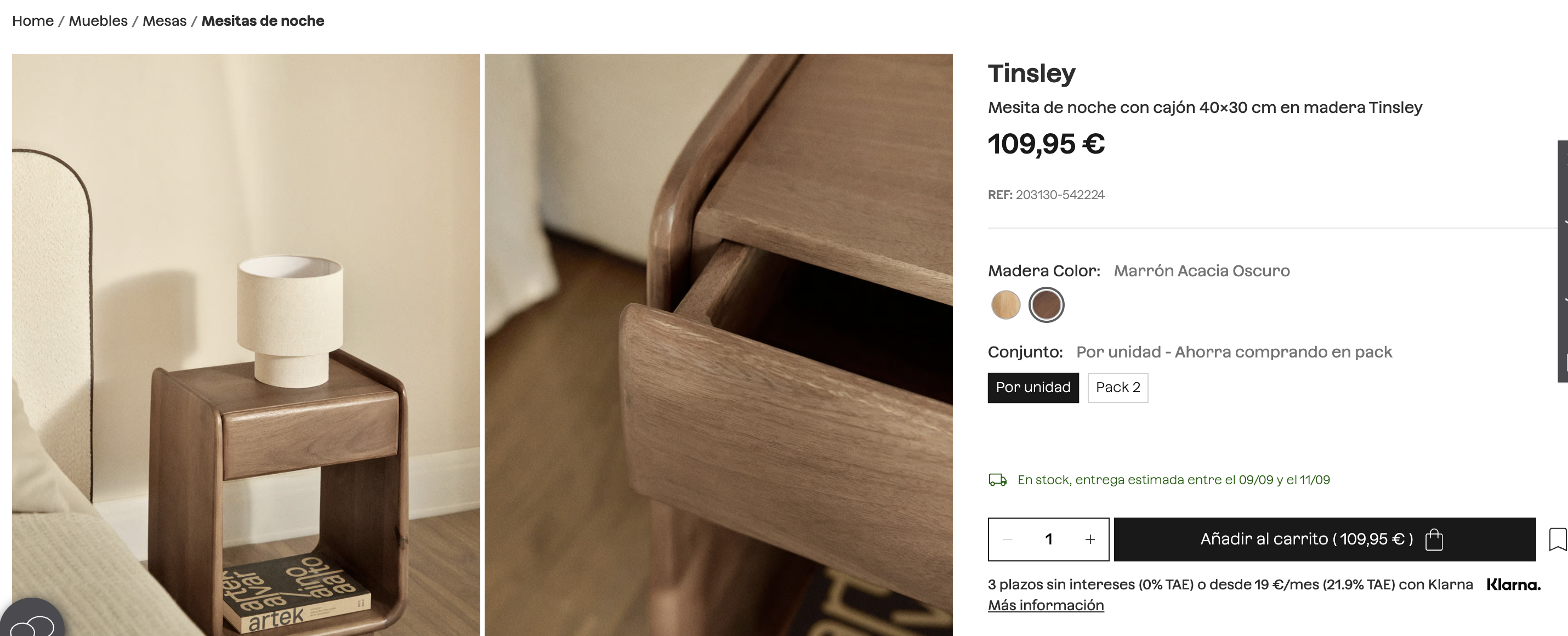 Mesita de noche SKLUM con cajón en madera como nuevo. — imagen 6