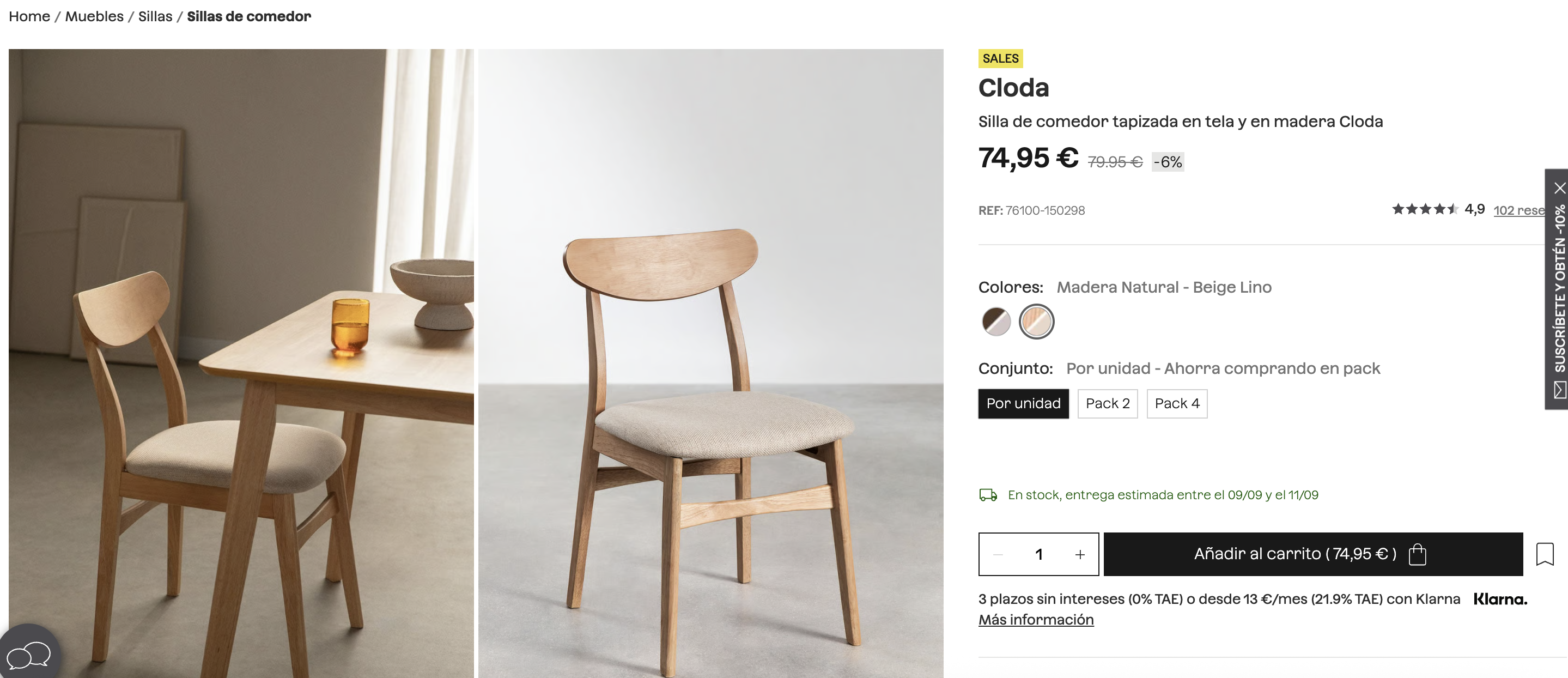 Silla de comedor SKLUM tapizada en tela y en madera como nueva. — imagen 6