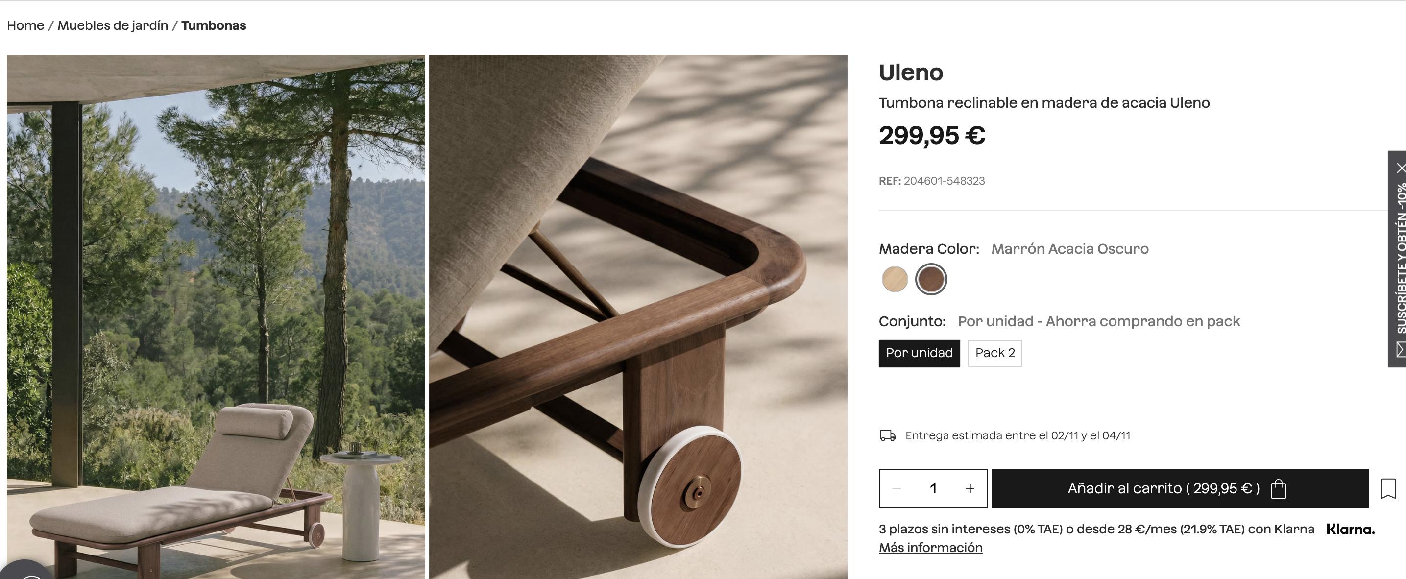 Tumbona reclinable SKLUM en madera de acacia como nueva. — imagen 9