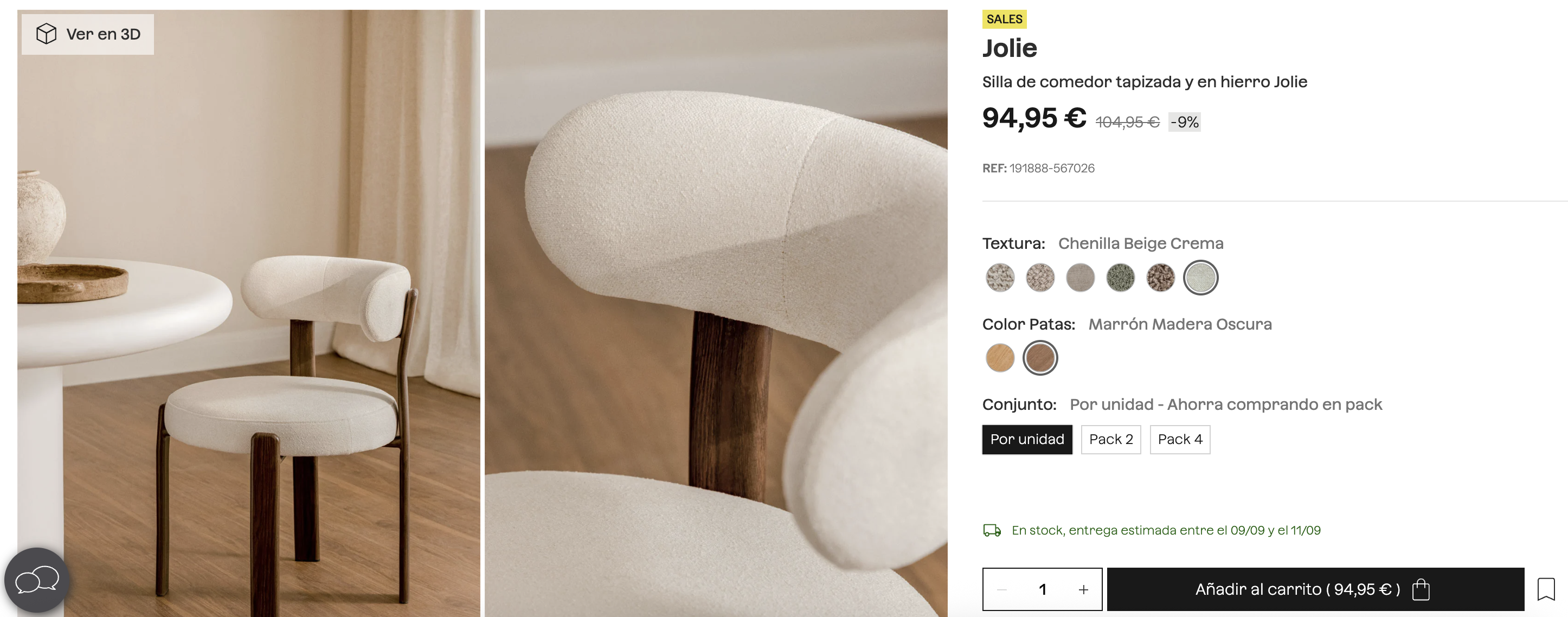 Silla de comedor SKLUM tapizada y en hierro como nueva — imagen 8