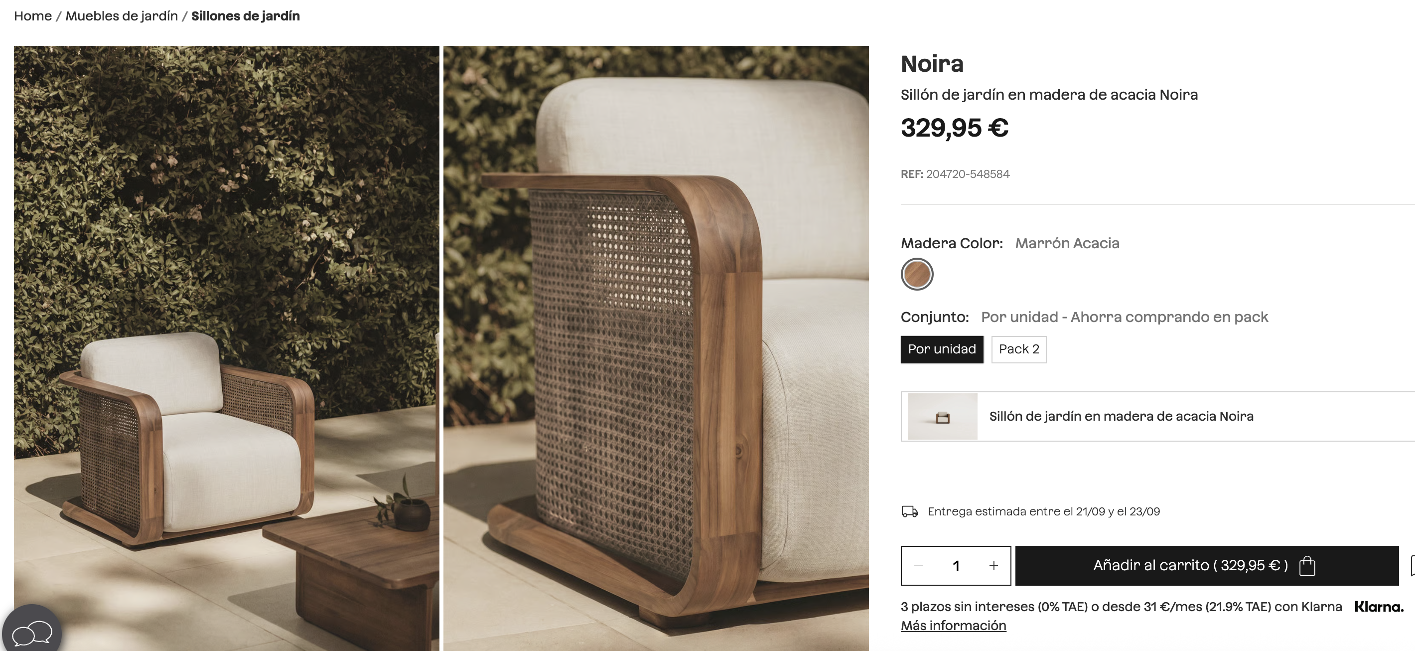 Sillón de jardín SKLUM en madera de acacia como nuevo — imagen 7