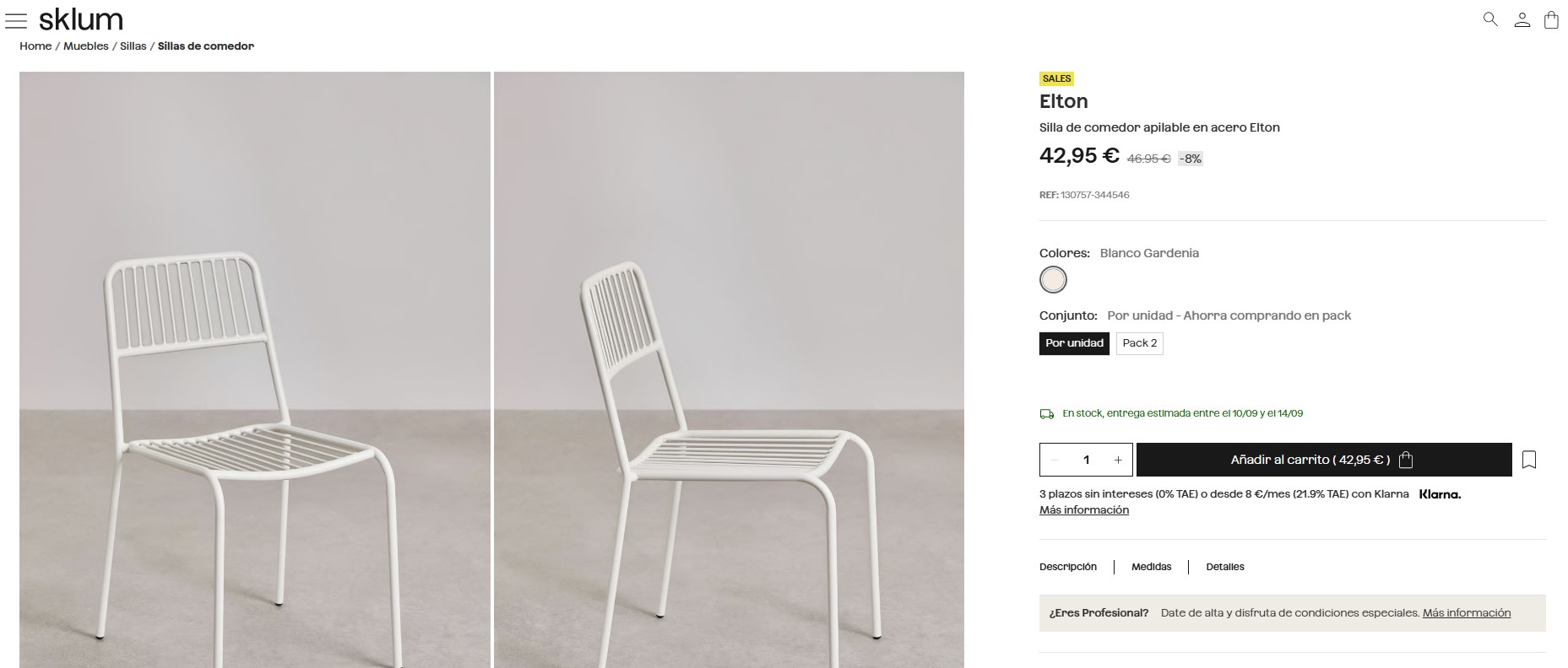 Silla de comedor SKLUM blanca como nueva. — imagen 4