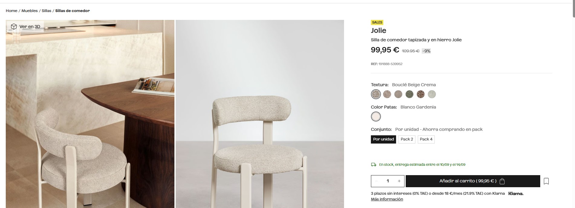 Silla de comedor SKLUM tapizada en borrego blanco — imagen 7