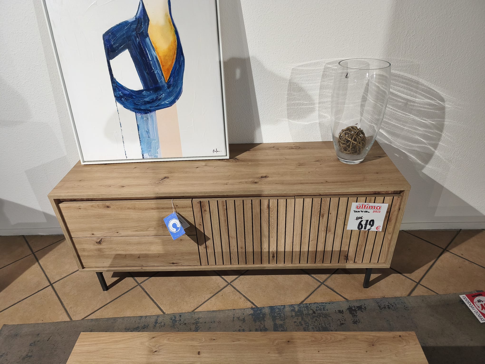 Mueble TV / Aparador bajo con puerta corredera y cajón, estilo nórdico industrial