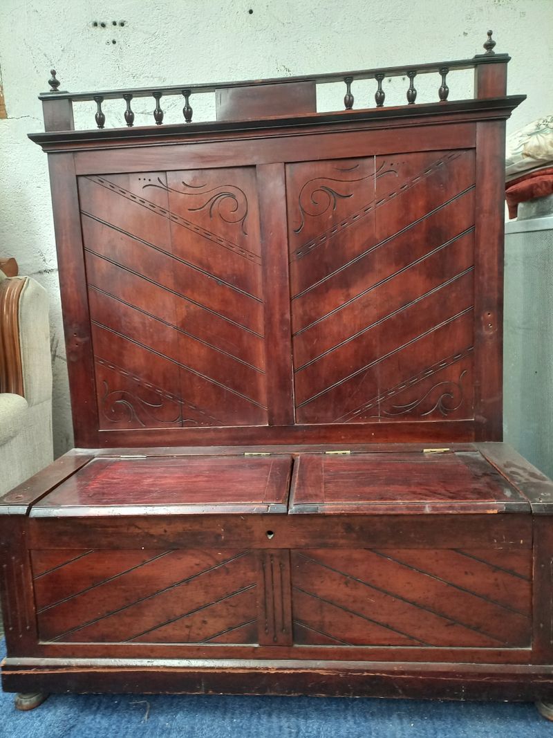 Banco escaño rústico antiguo con arcón en madera maciza — imagen 2