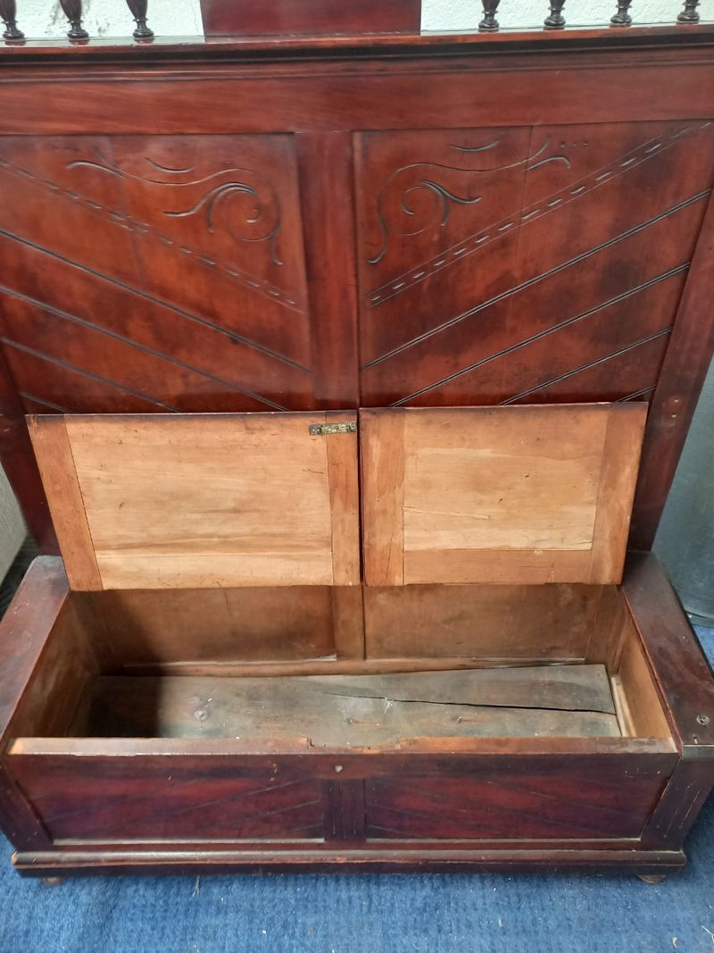 Banco escaño rústico antiguo con arcón en madera maciza — imagen 3