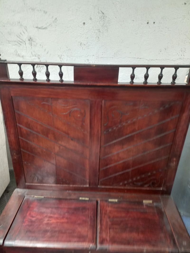 Banco escaño rústico antiguo con arcón en madera maciza — imagen 5