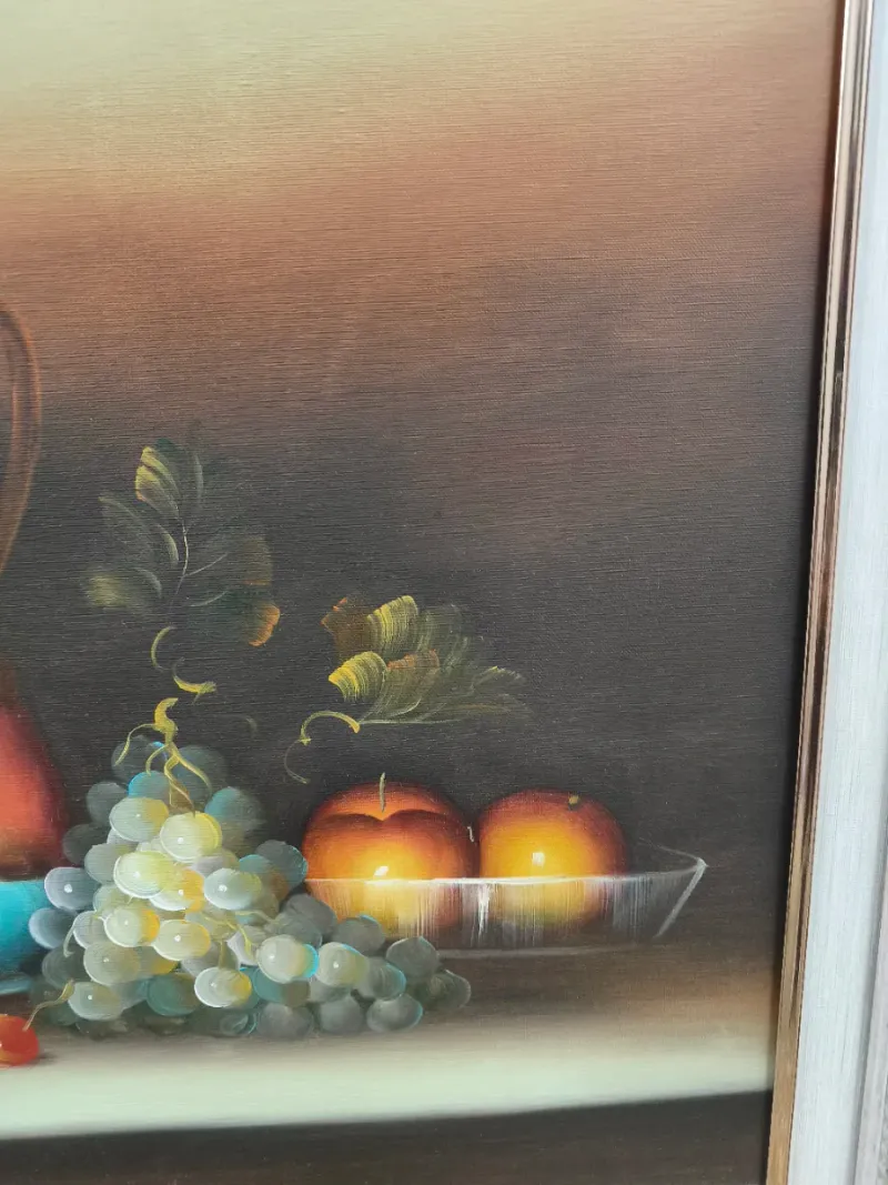 Cuadro al óleo de bodegón con marco de madera dorado y blanco — imagen 5