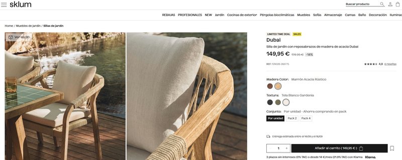 Silla de jardín SKLUM con estructura de madera y tapizado en tela — imagen 5