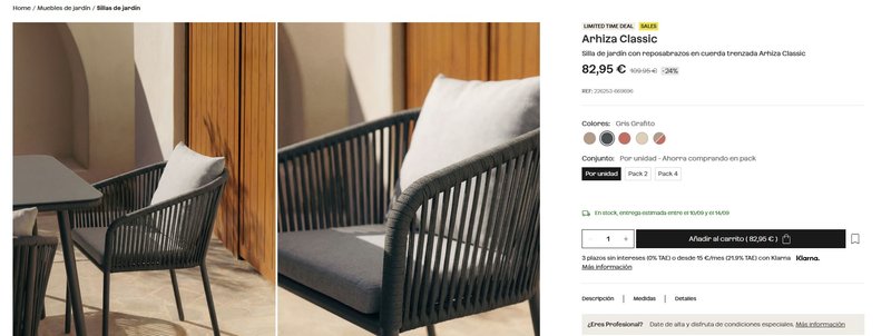 Silla de jardín SKLUM de metal con tapizado en gris oscuro — imagen 6