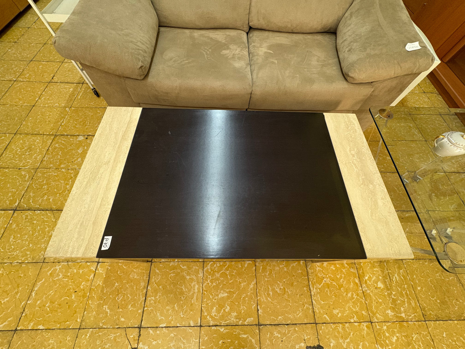 Mesa de centro madera y piedra beige/negra — imagen 2