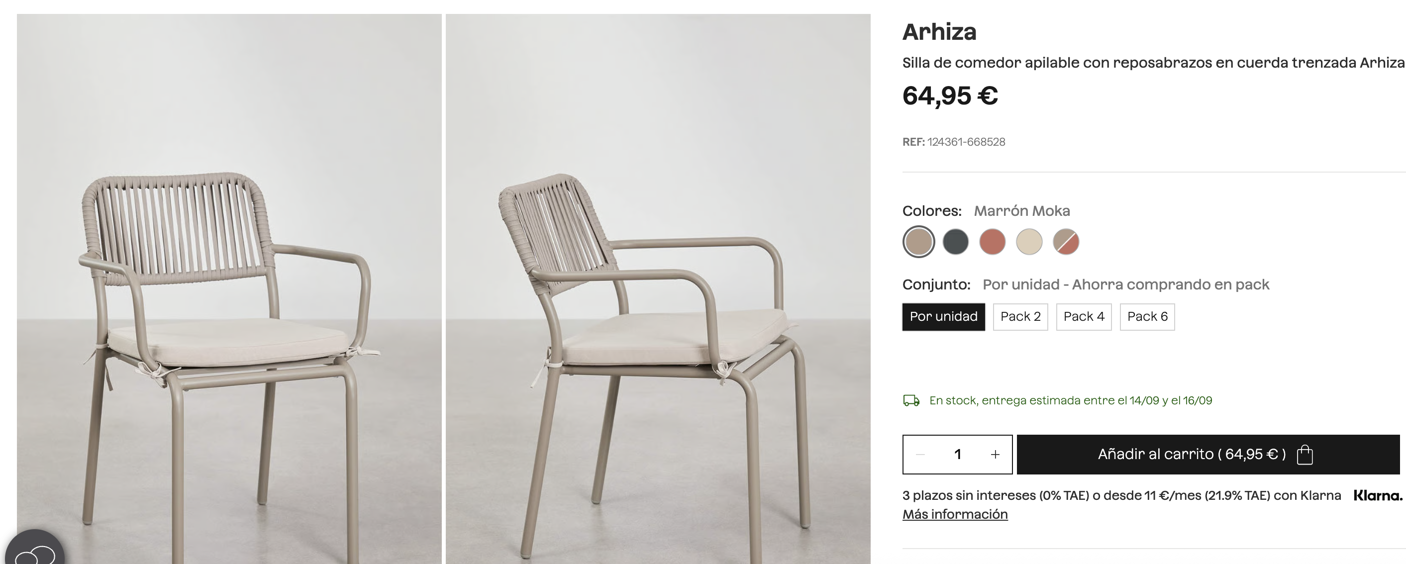 Silla de jardín SKLUM en aluminio con reposabrazos y cuerda sintética como nueva — imagen 7