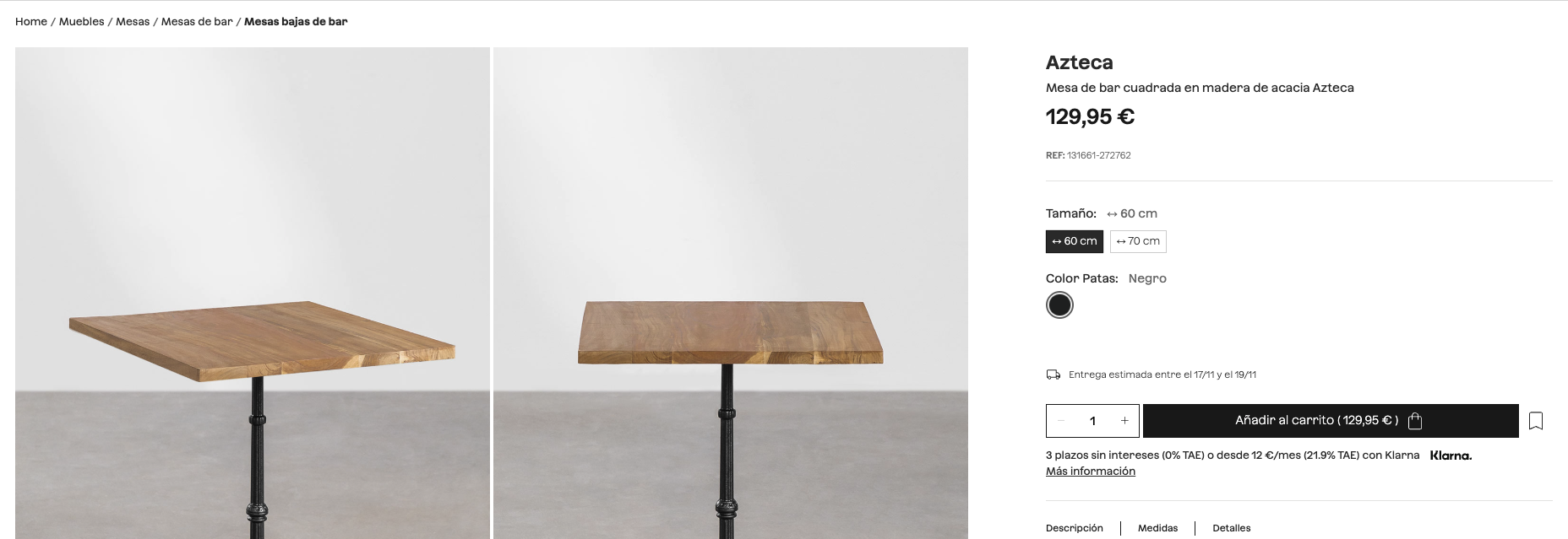 Mesa de bar SKLUM cuadrada en madera y hierro fundido como nueva — imagen 7