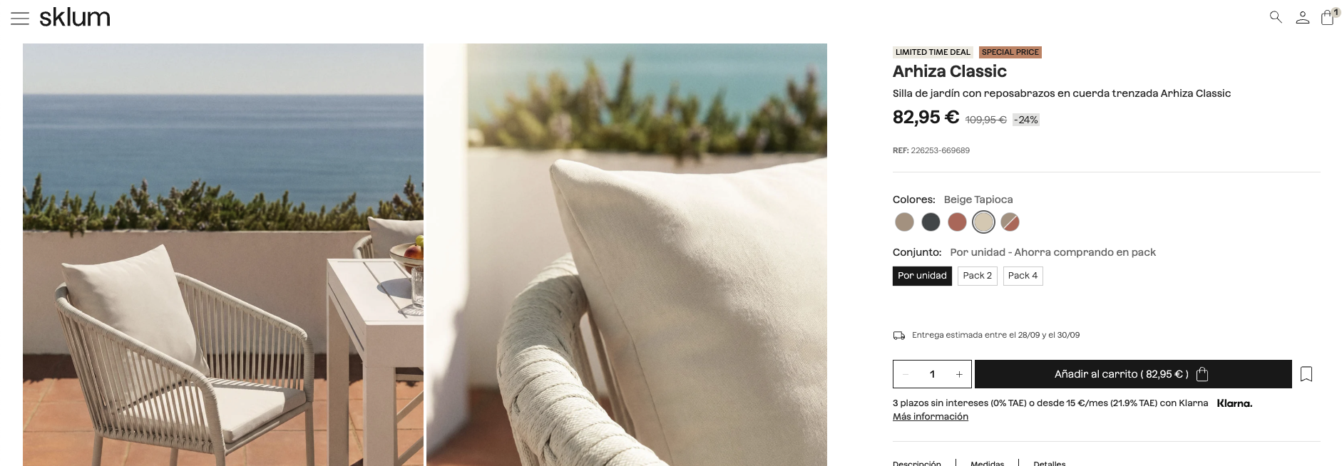 Silla de jardín SKLUM con reposabrazos en aluminio y cuerda trenzada como nueva — imagen 8