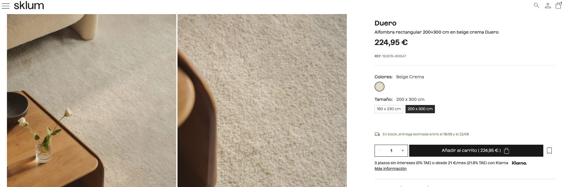 Alfombra SKLUM rectangular 200x300 beige crema como nueva — imagen 7