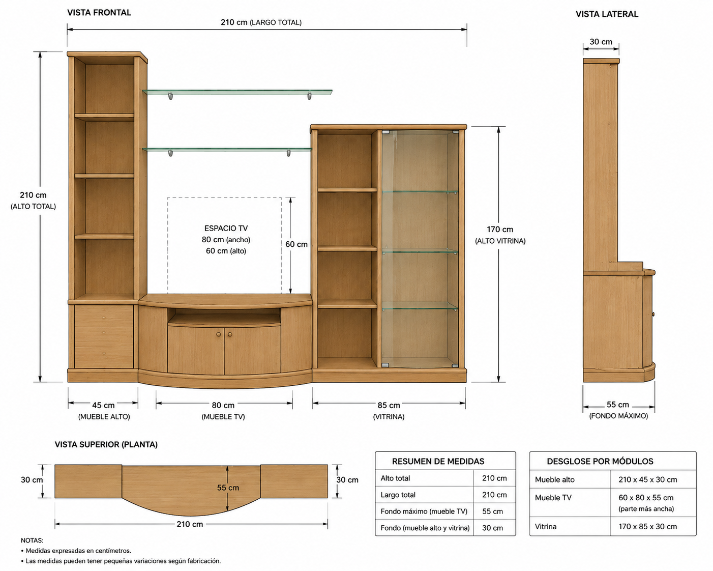 Mueble de salón modular con vitrina y módulo TV — imagen 2