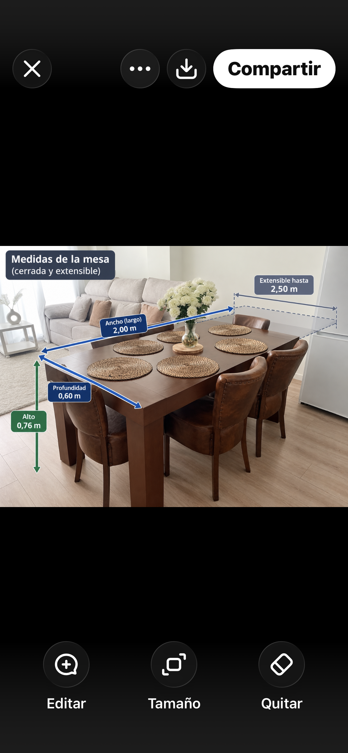 Comedor con 6 sillas ,tapizado en piel