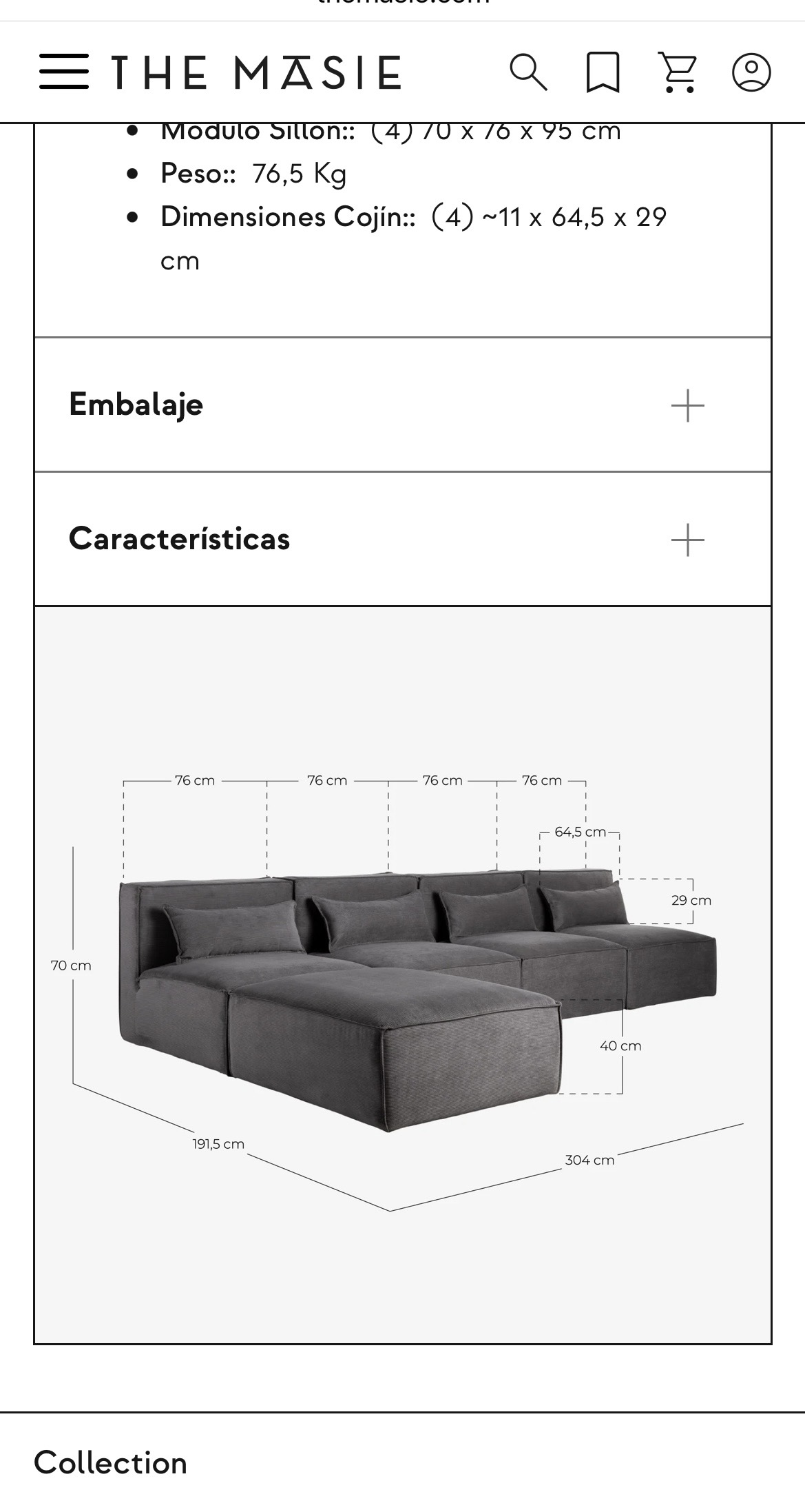 Sota modular de 4 piezas y puff de pana Kilhe — imagen 2