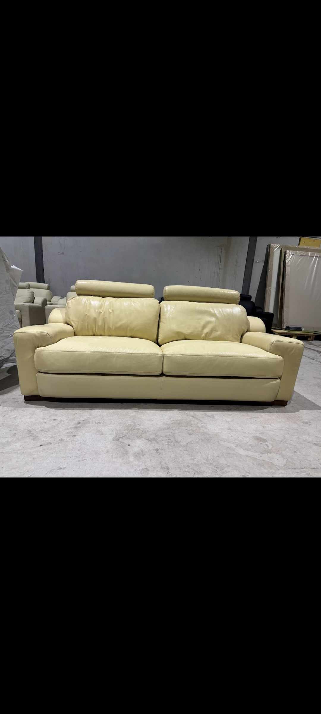 Sofá 3 plazas, cuero beige-crema, NUEVO
