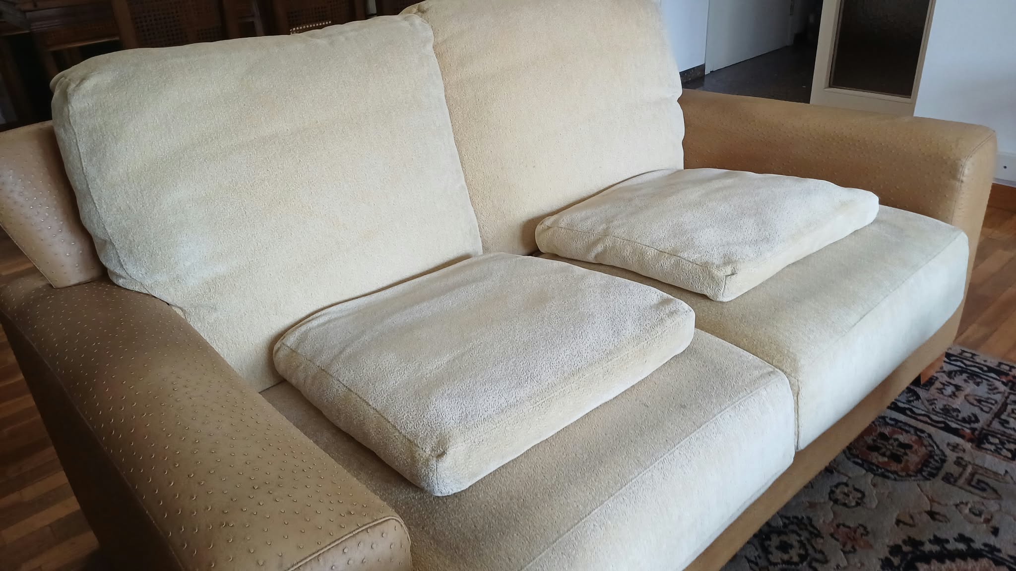 Pareja de Sofás de Diseño de 2 Plazas marca Chilet, Tapizados símil Piel de Avestruz. (Urge vender por traslado, precio por los dos)) — imagen 2