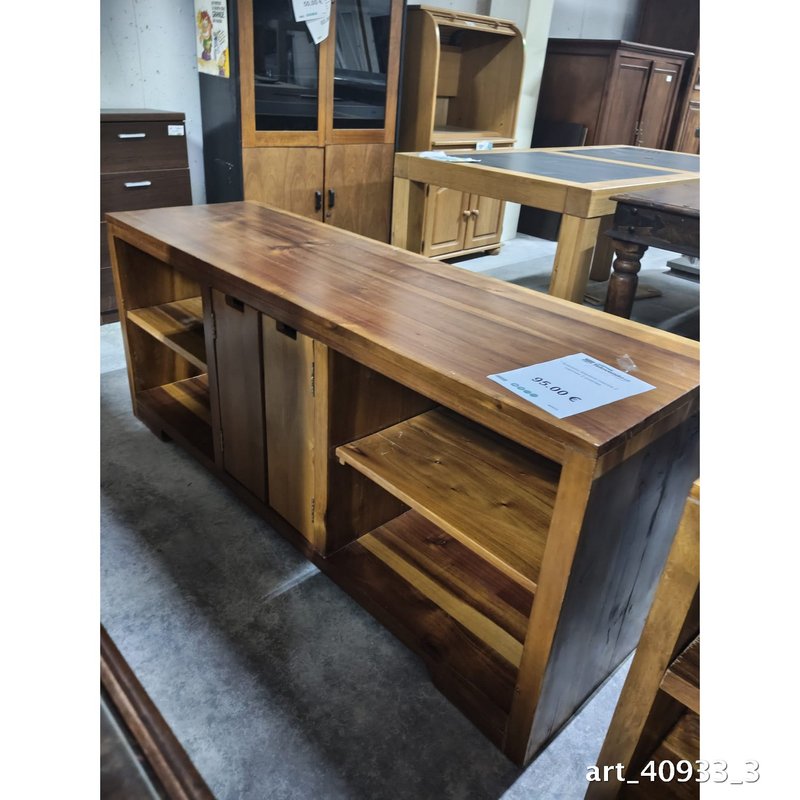 Aparador de madera maciza con puertas y estantes abiertos — imagen 3
